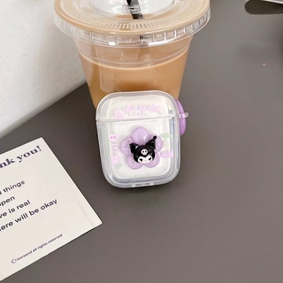 Vỏ Bảo Vệ Hộp Sạc Tai Nghe AirPods 3rd 2021 Pro2 2022 1 2 3 Pro Bằng TPU Trong Suốt Hình Kuromi Màu Tím Kèm Móc Tròn