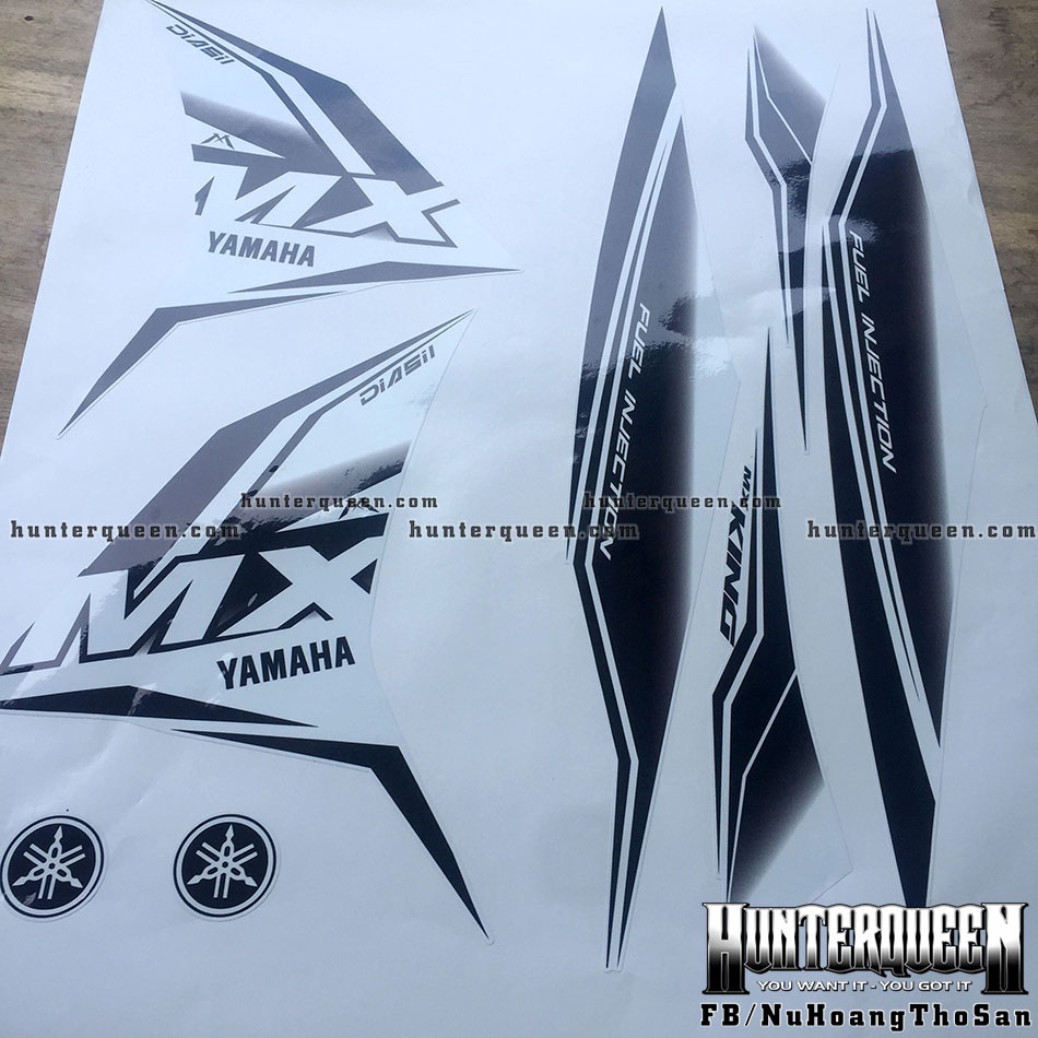 Tem rời MX King trắng đen 2011 Exciter 135. Decal dán xe Chống nước, không bay màu bong tróc