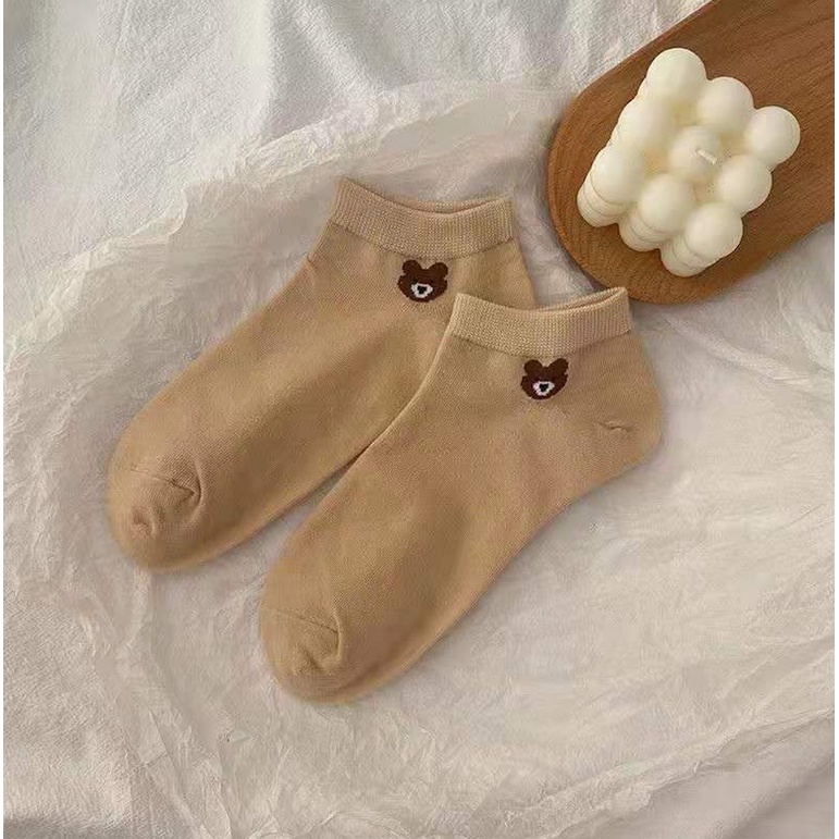 Tất vớ nữ cổ ngắn họa tiết gấu nâu thời trang Brown Bear chất cotton dày dặn