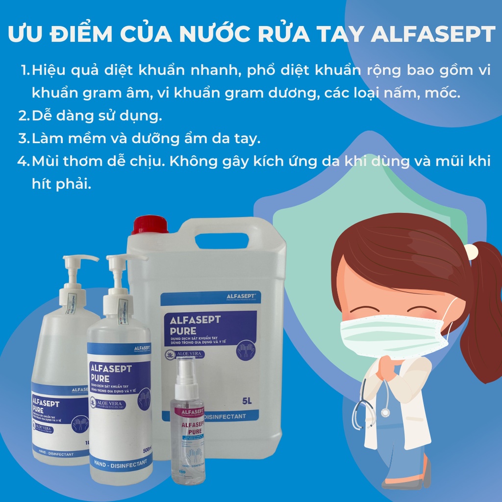 Mô tả Dung Dịch Rửa Tay Khô ALFASEPT Pure Gel Phù Hợp Với Da Nhạy Cảm, Giúp Diệt Khuẩn, Tăng Cường Dưỡng Ẩm Lọ 500ml - 2