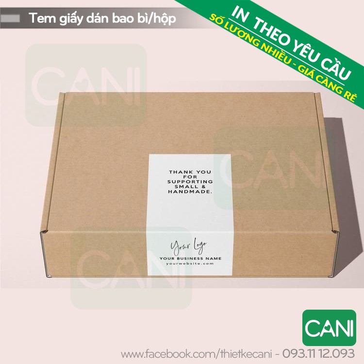 200c -500c Tem giấy Decal dán hộp (Nền Trắng-size lớn từ 6cm) In theo ...