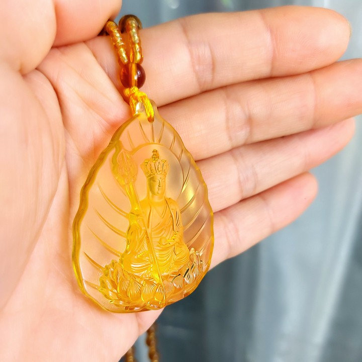 ((MIỄN Ship)) Dây chuyền, vòng cổ - Chuỗi hạt đeo cổ mặt phật Địa Tạng Vương Bồ Tát tựa lá đề (màu vàng)