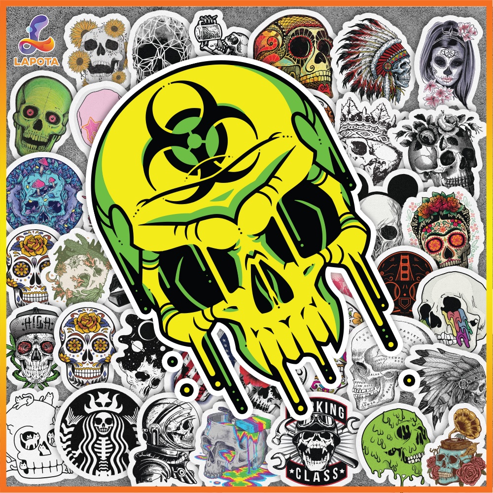 Set 50 cái Sticker Skull, Sticker Đầu Lâu Chống Nước, Hình dán Đầu quỷ ...