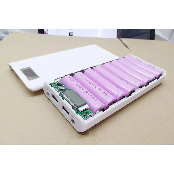 Box sạc dự phòng 8 khe pin dùng pin 18650 (TRẮNG, chưa pin)khung pin dự phòng, mạch sạc dự phòng, mạc