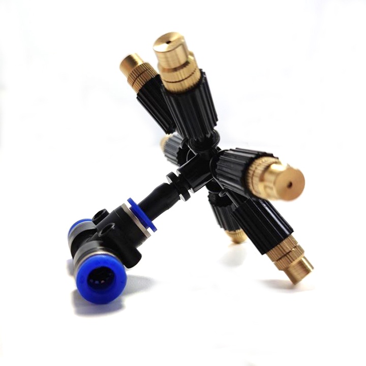 Béc tưới phun sương 6 hướng đầu đồng kèm tê nối nhanh 8mm, đầu phun sương tưới cây
