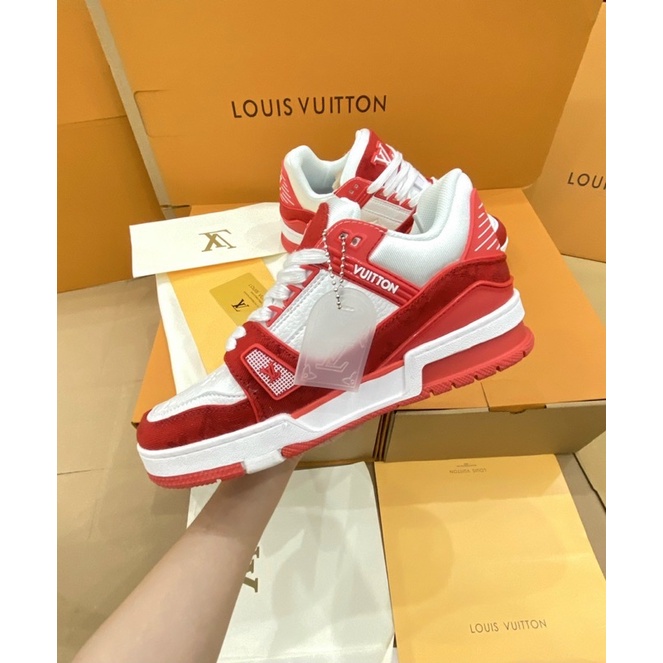 GIÀY LV TRAINERS SNEAKER LOW WHITE RED LAI AU [ FULL BOX + FREE SHIP ]