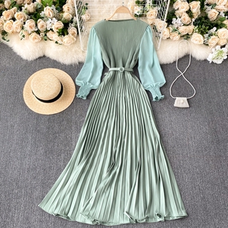 Đầm voan dài tay xếp ly thời trang Hàn Quốc dành cho nữ