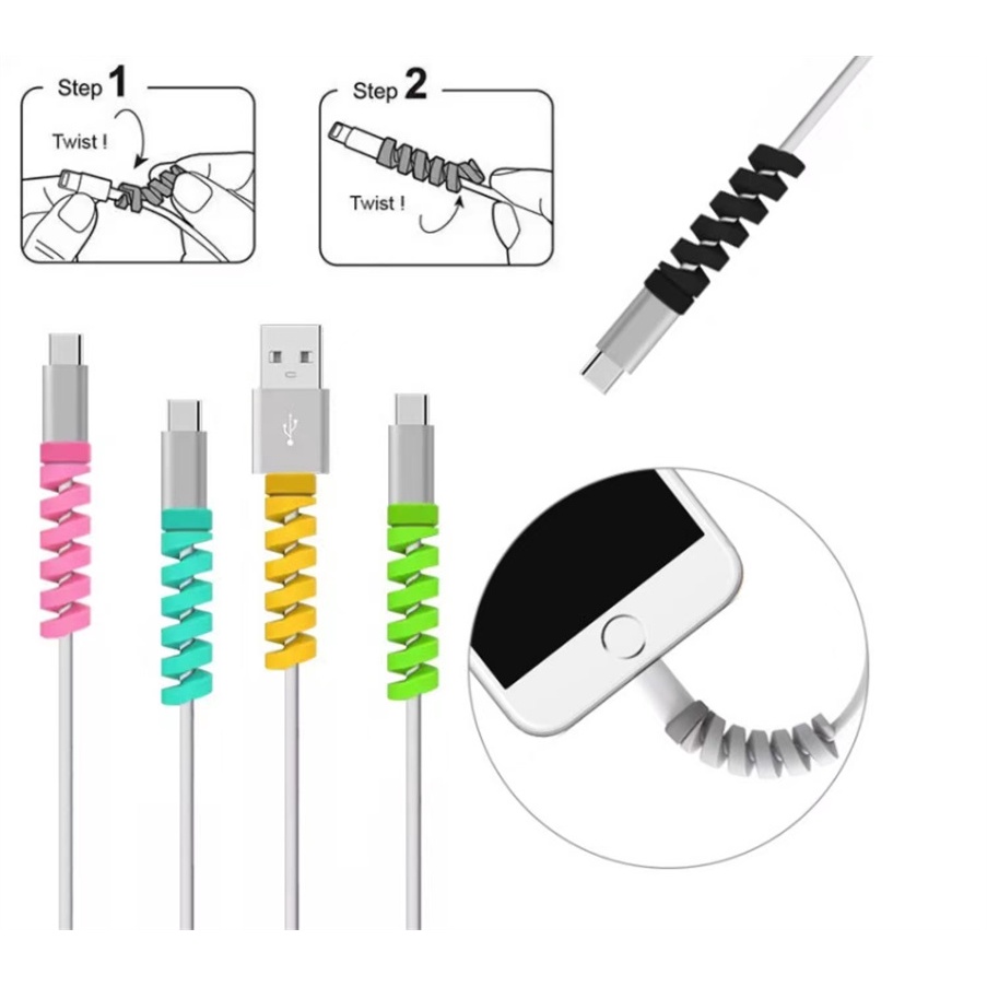 Thích hợp cho cáp dữ liệu xoắn ốc Iphone / Android Bộ sạc tay áo bảo vệ sáng tạo / Cuộn dây tai nghe