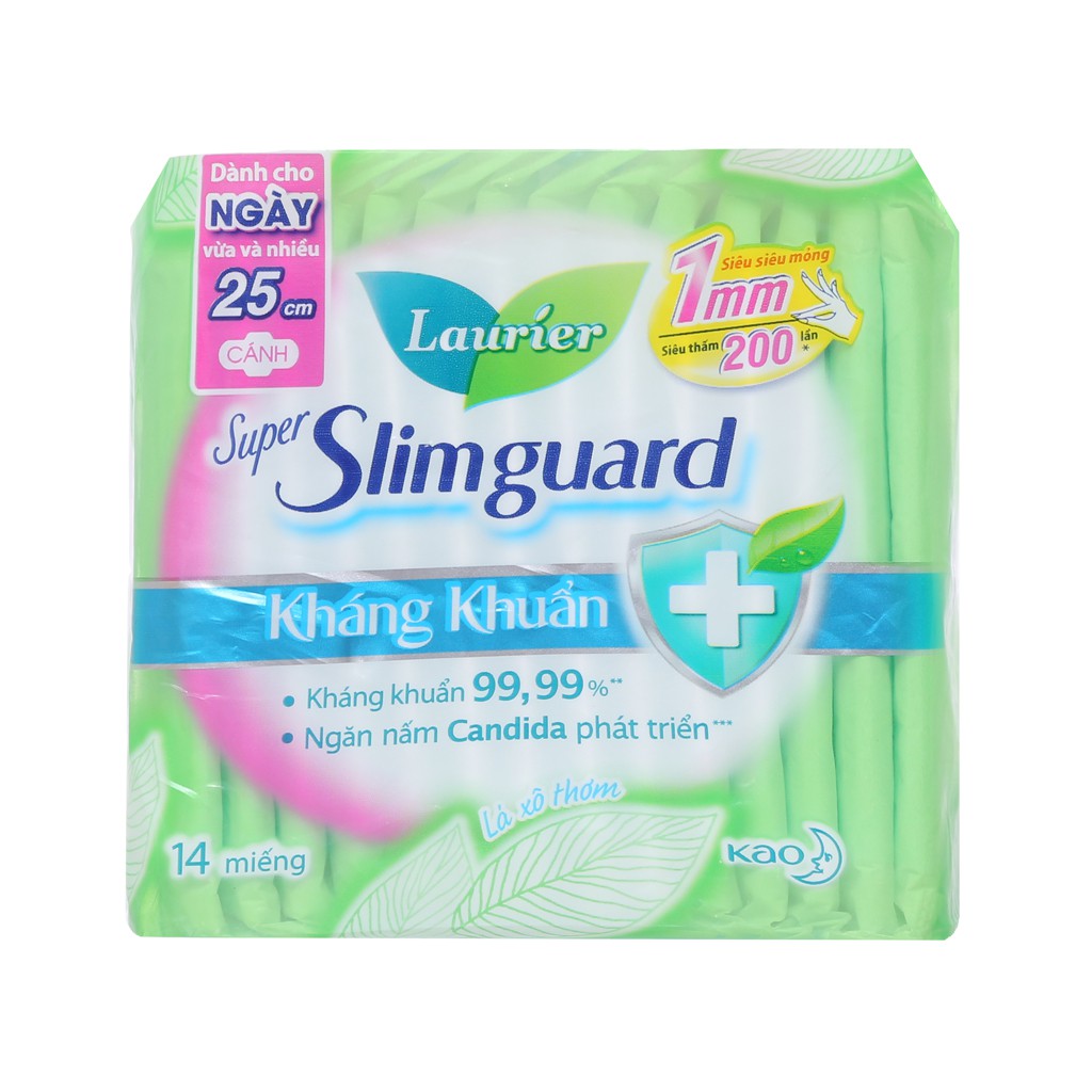 BĂNG VỆ SINH LAURIER SUPER SLIMGUARD KHÁNG KHUẨN 25CM 14 MIẾNG | Shopee ...