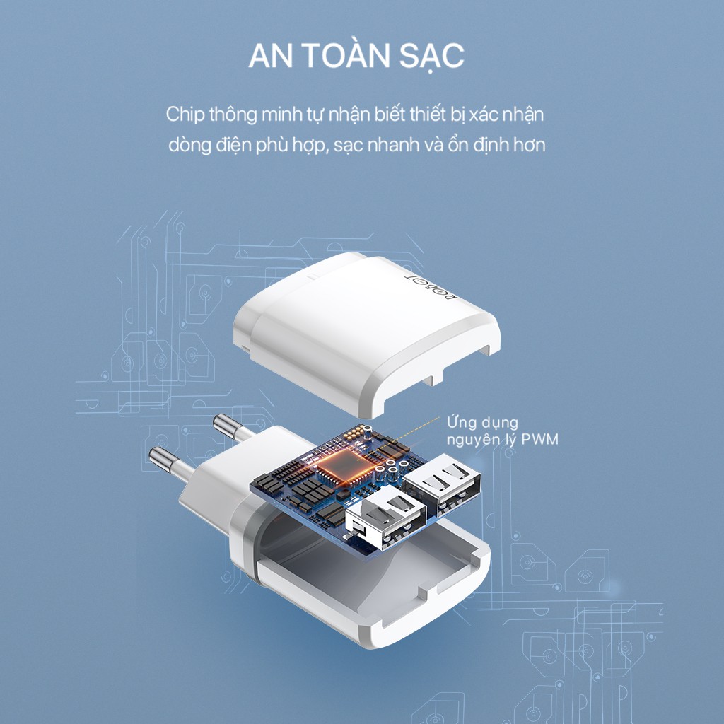 Ảnh Cốc Sạc ROBOT RT-K9 - 2 Cổng Sạc Ra Sạc USB Tặng Kèm Cáp Micro 1m 3