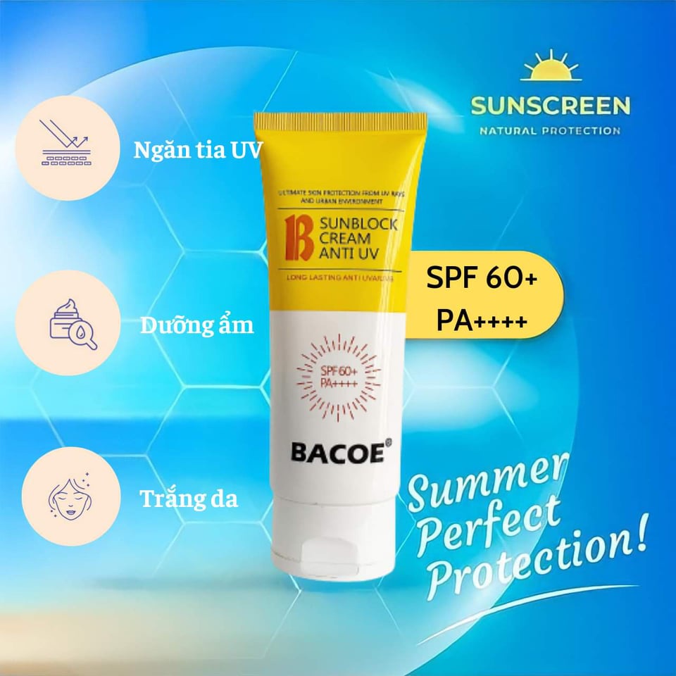 Kem chống nắng BACOE Kem Chống nắng SPF60+ Sunlock Kem chống nắng 100ml