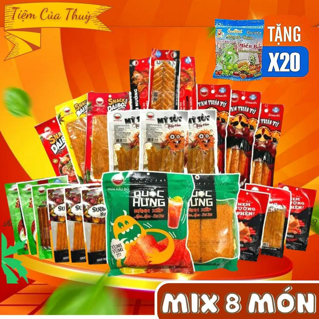 COMBO MIX 8 Loại 23 Gói Snack Cay Cay TẶNG 20 Gói Thạch Dừa, đồ ăn vặt