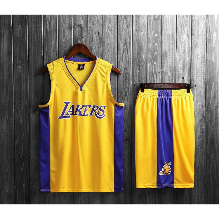 Bộ quần áo bóng rổ NBA Los Angeles Lakers trơn không số hàng đẹp nam nữ vải mè thoáng mát thấm mồ hôi tốt