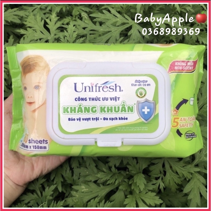 Khăn ướt trẻ em UNIFRESH 80 xanh nha đam không mùi (80 miếng) | Shopee ...