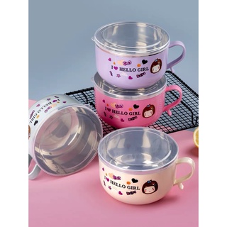 Ca mỳ lõi inox cách nhiệt có nắp đậy kèm thìa tiện lợi,Ca mì có quai cầm đựng đồ ăn nhanh đa năng { H }