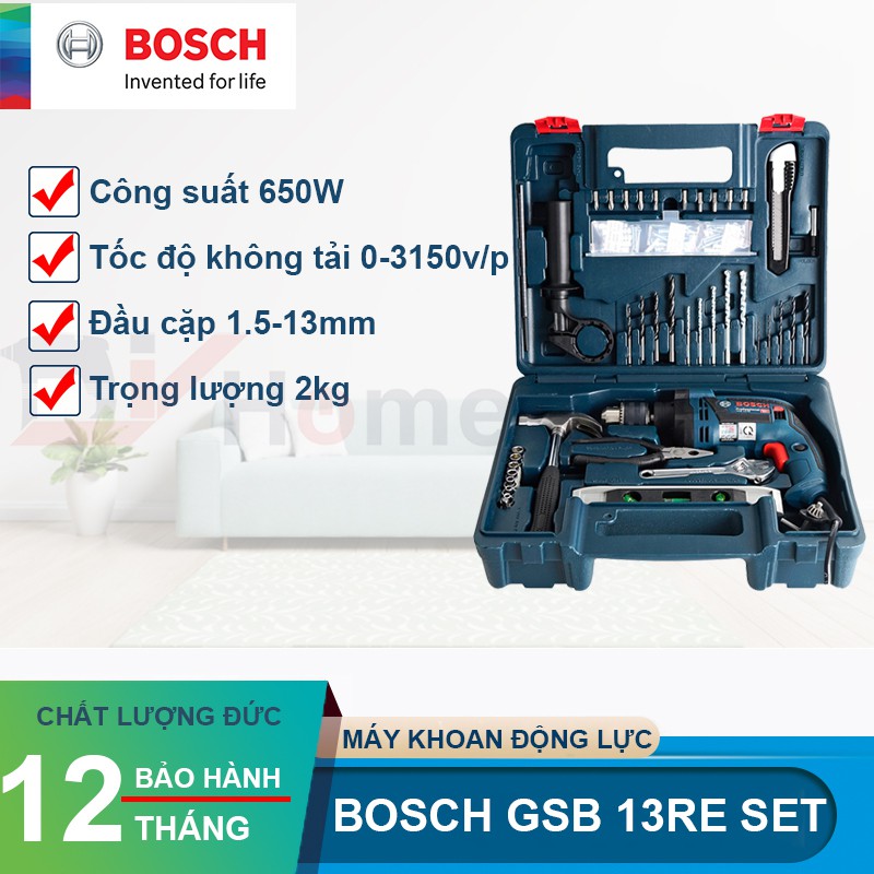 [Mã BMLTB200 giảm đến 100K đơn 499K] Bộ máy khoan động lực Bosch GSB 13 RE SET 100 món