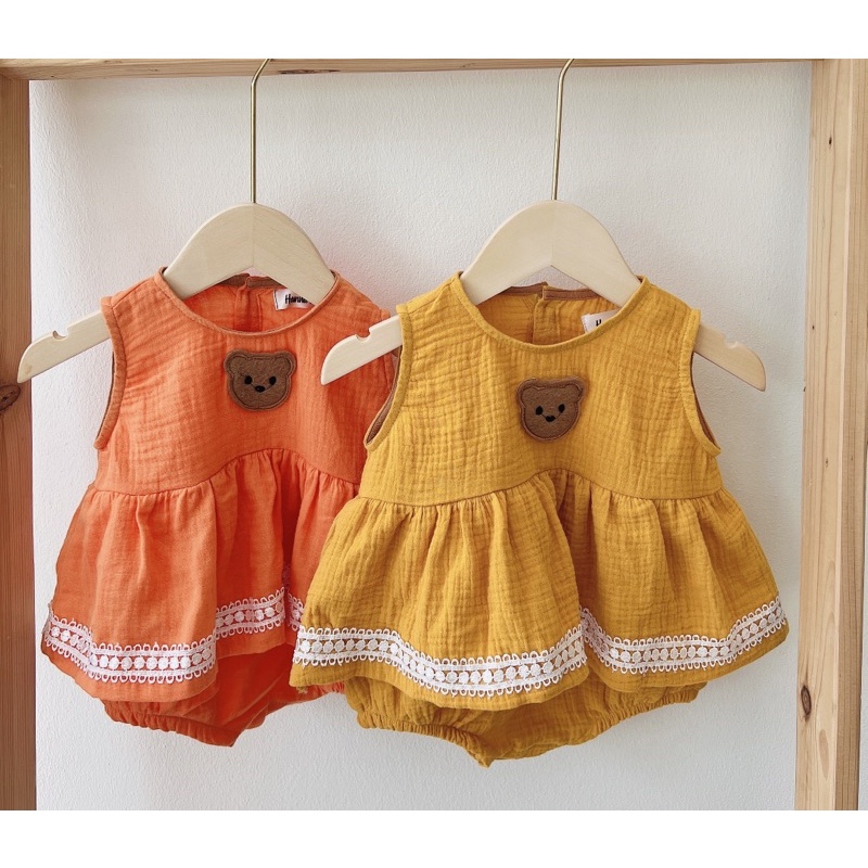 Bodysuit Mặt Gấu Xô Muslin Cho Bé Gái 5-11Kg