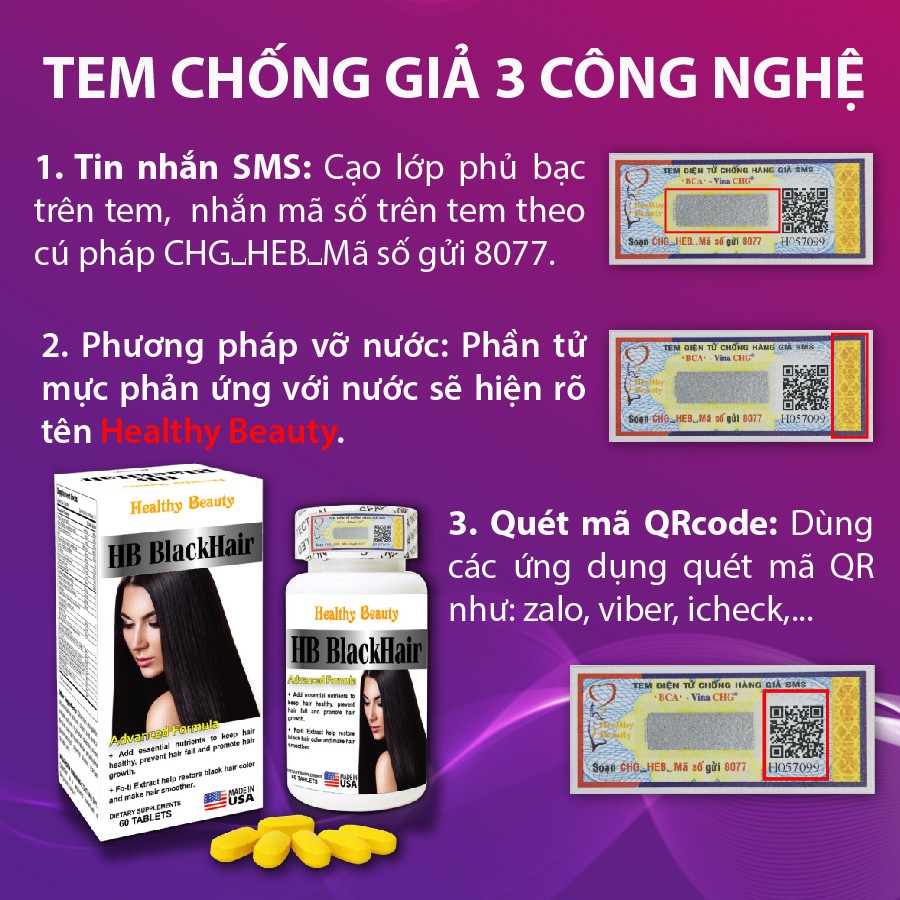 Ảnh Viên Uống Giảm Gãy Rụng và Đen Tóc HB Black Hair Healthy Beauty 4