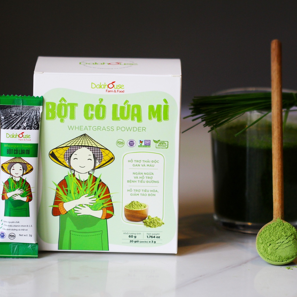 Ảnh Bột cỏ lúa mì nguyên chất Dalahouse hỗ trợ tiêu hóa, giảm táo bón, thải độc gan và máu, bệnh tiểu đường hộp 60 gr 2