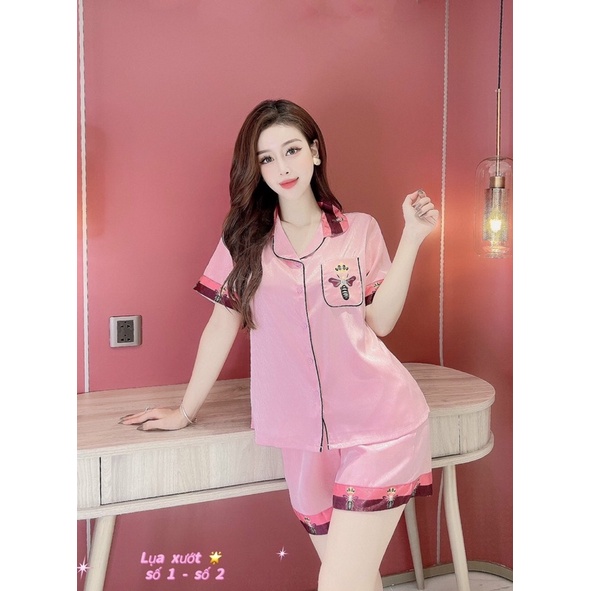 Bộ Pizama mặc nhà mặc ngủ lụa xướt tay ngắn quần đùi