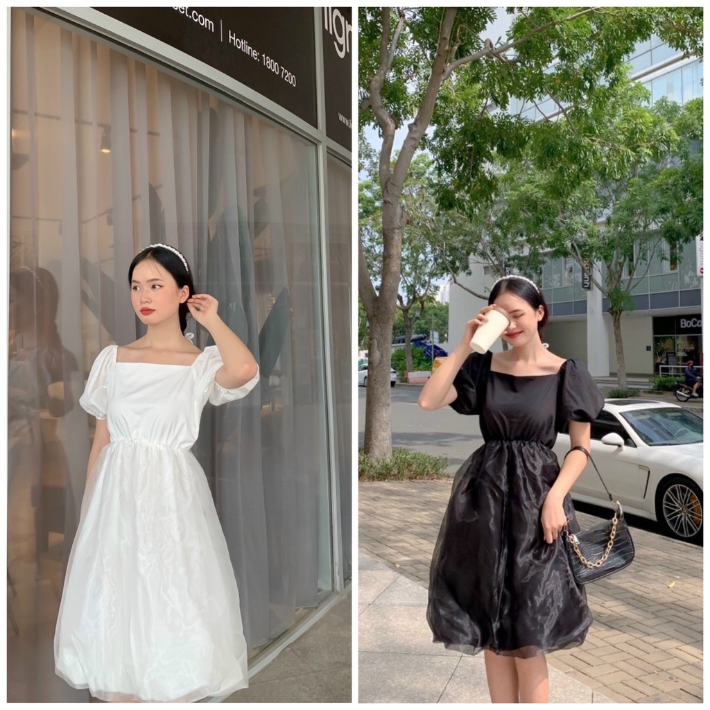ĐẦM PHỒNG 2 MÀU TRẮNG ĐEN - UNIT DRESS