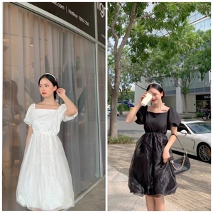 ĐẦM PHỒNG 2 MÀU TRẮNG ĐEN - UNIT DRESS