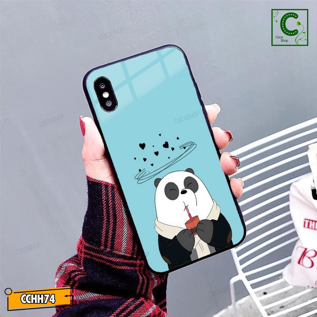 Ốp lưng iphone mặt kính siêu bền siêu đẹp - Chú Gấu đang say sưa uống trà