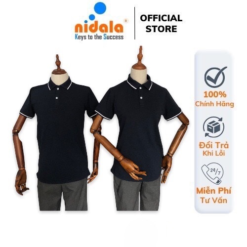 Áo thun Polo Nam Nữ có cổ NIDALA chất liệu cá sấu cotton chuẩn đẹp, màu xanh đen