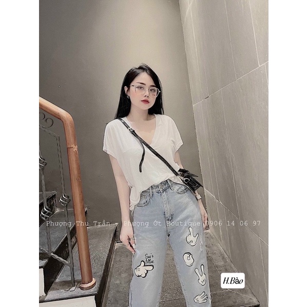 (Xả kho)Áo phông nữ cổ tim chất mỏng mát hàng za.za xuất dư