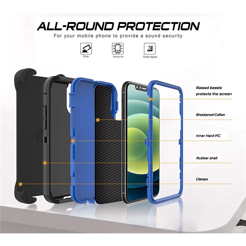 Ốp điện thoại 360 Full Hybrid Armor tương thích cho iPhone 16 15 12 13 17 Pro MAX 14 Plus Vỏ chống sốc Gói thắt lưng Kẹp ngoài trời Vỏ PC Silicon