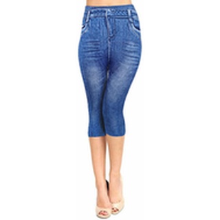 Thời Trang Nữ Giả Jean In Capri Quần Legging Co Giãn Cổ 3 / 4 Quần Skinny Plus Size