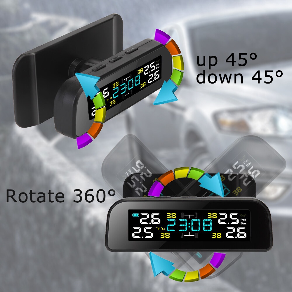 Ảnh Hệ Thống Giám Sát Áp Suất Lốp Xe Hơi TPMS Thông Minh Sạc Năng Lượng Mặt Trời Tự Động Màn Hình LCD Với 4 Cảm Biến 1