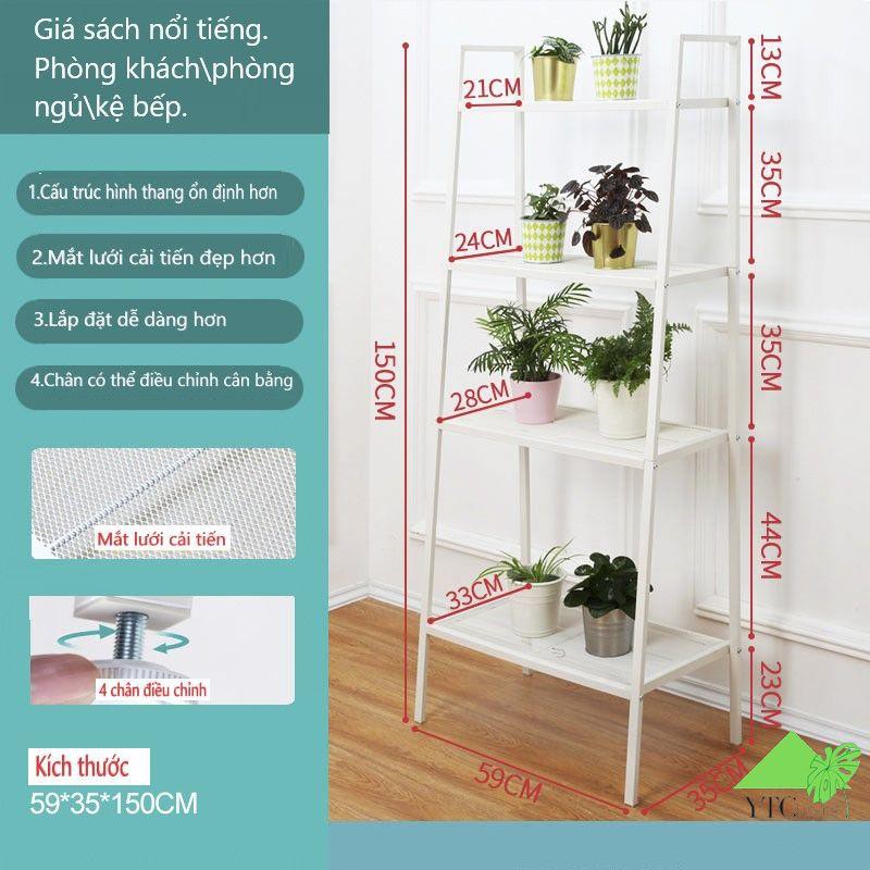 Kệ sắt 4 tầng, Kệ sách,Chậu hoa,Cây Cảnh,để đồ trang trí phong cách hiện đại ( PKGS14)