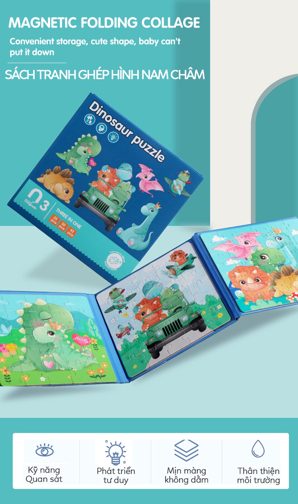Mô tả Đồ chơi xếp hình S-kids, Bộ sách puzzle thông minh 3 hình cho bé với mảnh ghép nam châm. - 1