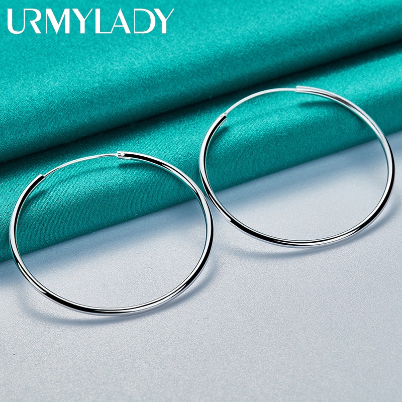 Urmylady Bạc 925 Mịn 35mm Vòng Tròn Bông Tai Nữ Thời Trang Cưới Đính Hôn Quyến Rũ Trang Sức