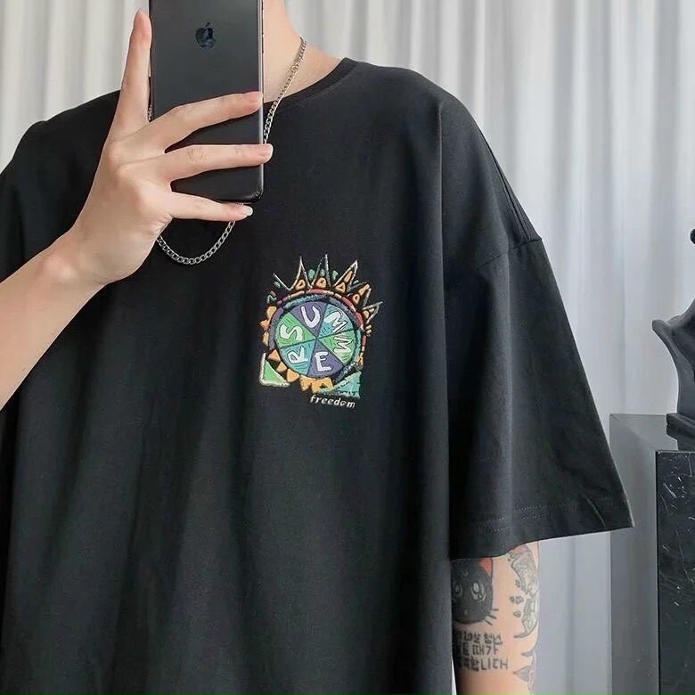 Áo thun nữ nam unisex tay lỡ form rộng freesize màu đen trắng đỏ mận - summer resume