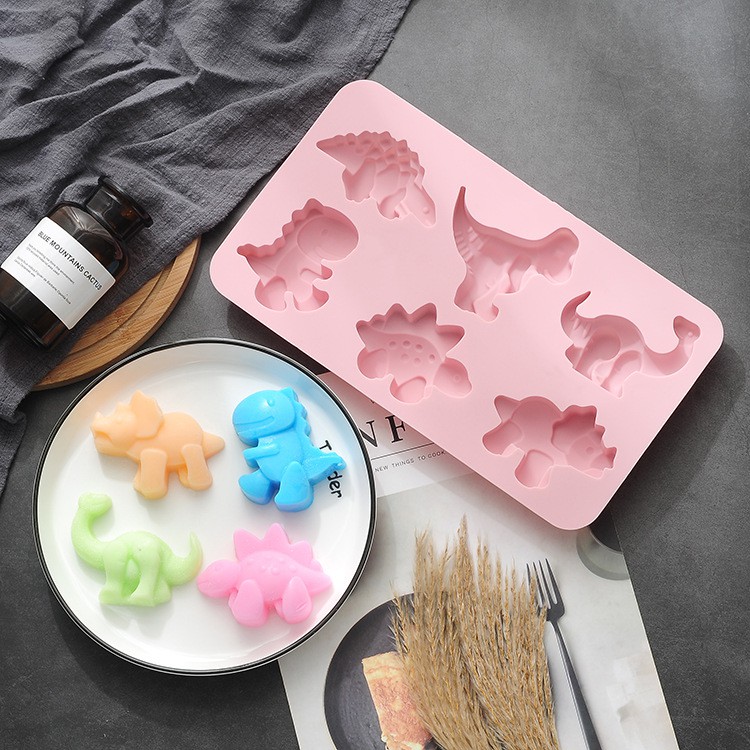 6 Khoang Khủng Long Khuôn Silicon Bánh Sô Cô La Kẹo Fondant Nến Xà Phòng Khuôn Thạch Đất Sét Trang Trí Đám Cưới DIY Dụng Cụ Nướng Bánh