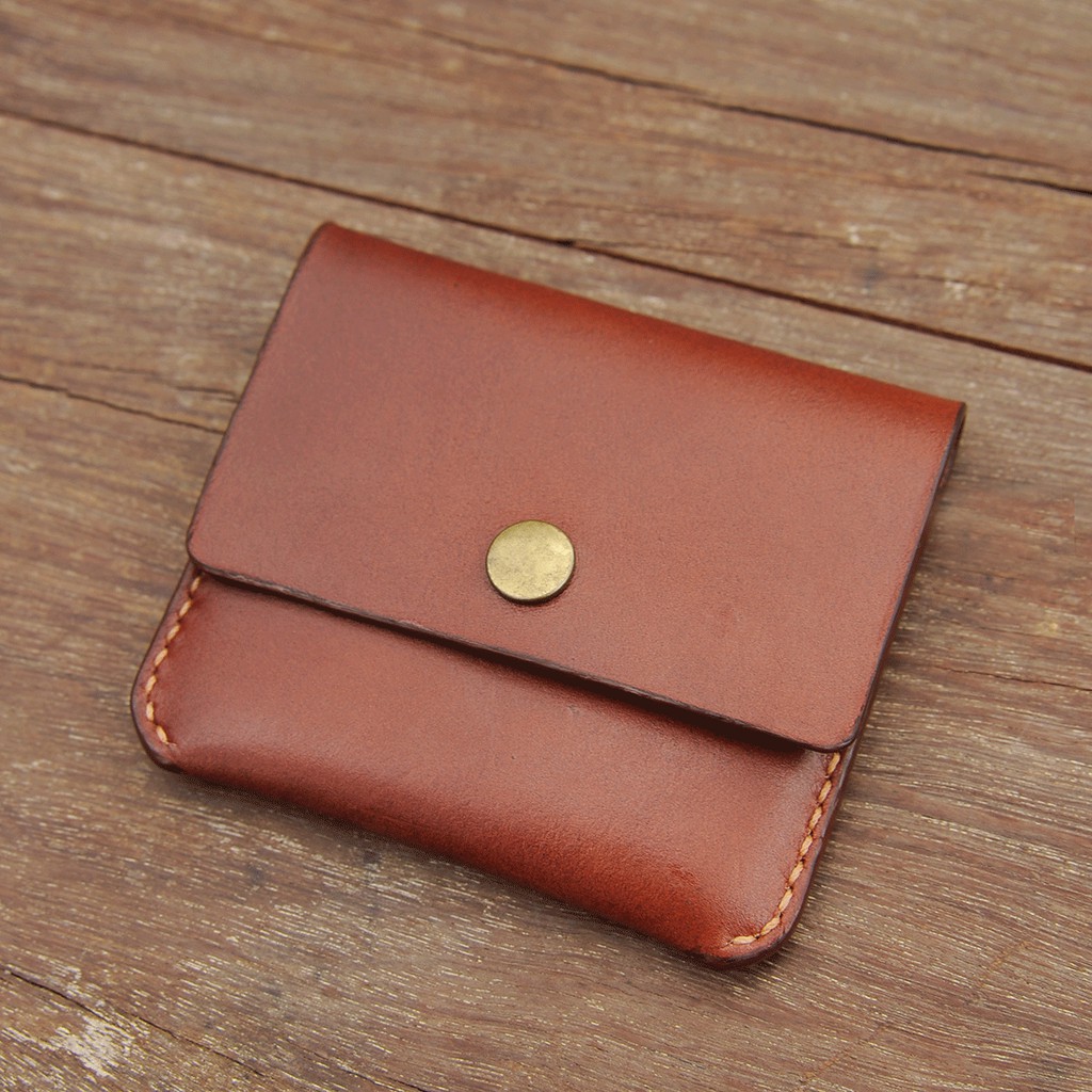 Ví da đựng thẻ mini có cúc bấm - Da bò nhập khẩu - Đồ da Handmade
