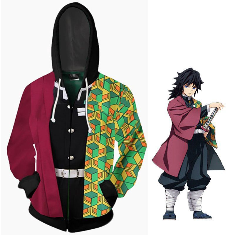 Anime Demon Slayer Kimetsu no Yaiba Anime Áo Khoác Zip Up Áo Len Có Mũ Trùm Đầu Mới