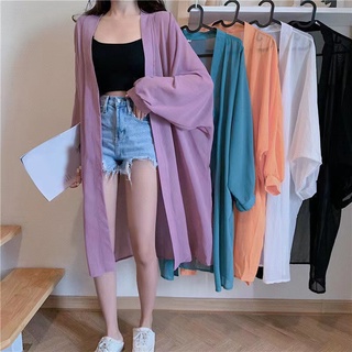 Phong Cách Hàn Quốc Nữ Voan Retro Boho Trơn Hippie Mùa Hè Cardigan Kimono Hàng Có Sẵn Mới
