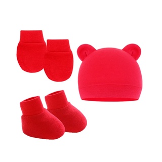 Bộ 3 Găng Tay Và Mũ Beanie Dành Cho Bé Trai Gái 0-6 Tháng Tuổi
