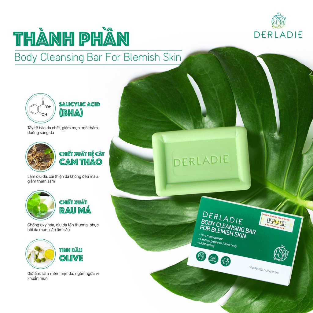 Ảnh Bộ Đôi Giảm Mụn, Mờ Thâm Body Derladie Herbal Extract Body 150Ml, Xà Phòng Derladie Body Cleansing Bar 50g 3