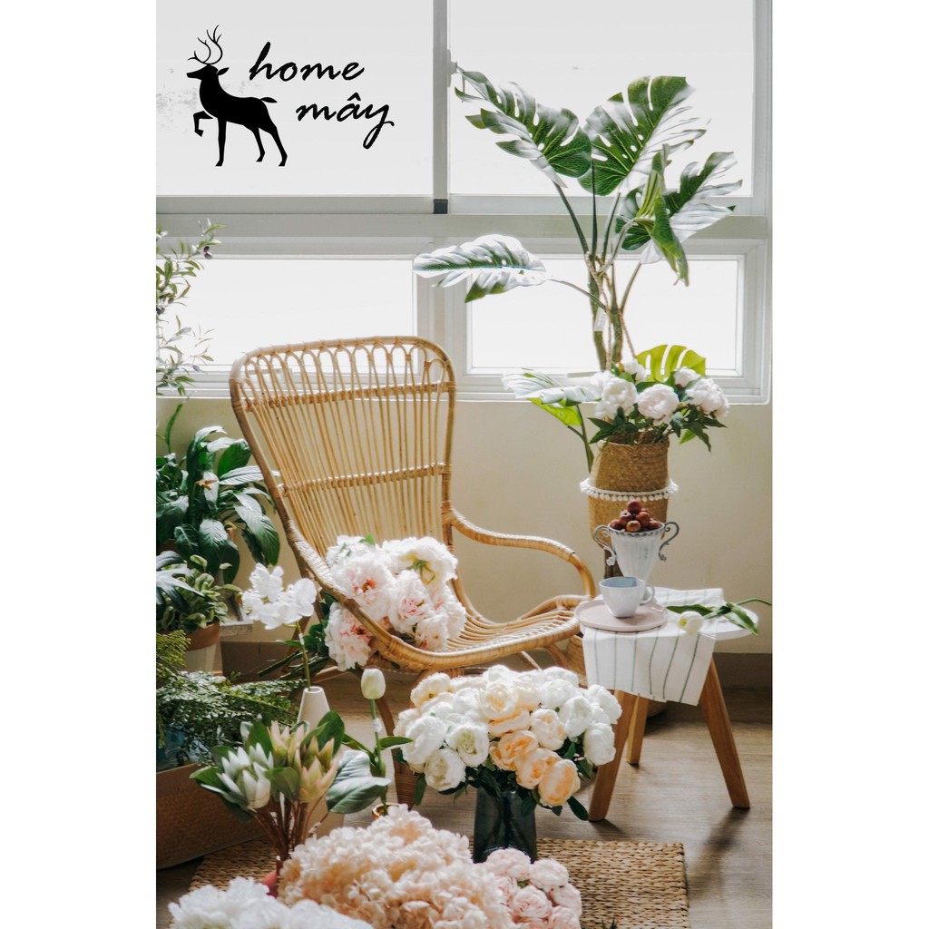 Ghế mây thư giãn đọc sách ngoài trời HOME MÂY - Sản phẩm chuẩn kích thước cho người lớn, chất liệu mây bền và chắc chắn