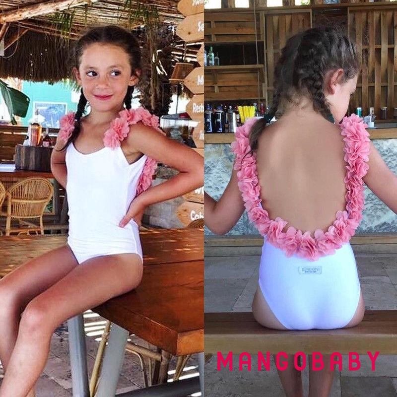 B18-toddler Baby Girl Floral Backless Đồ bơi Đồ bơi Bộ đồ tắm