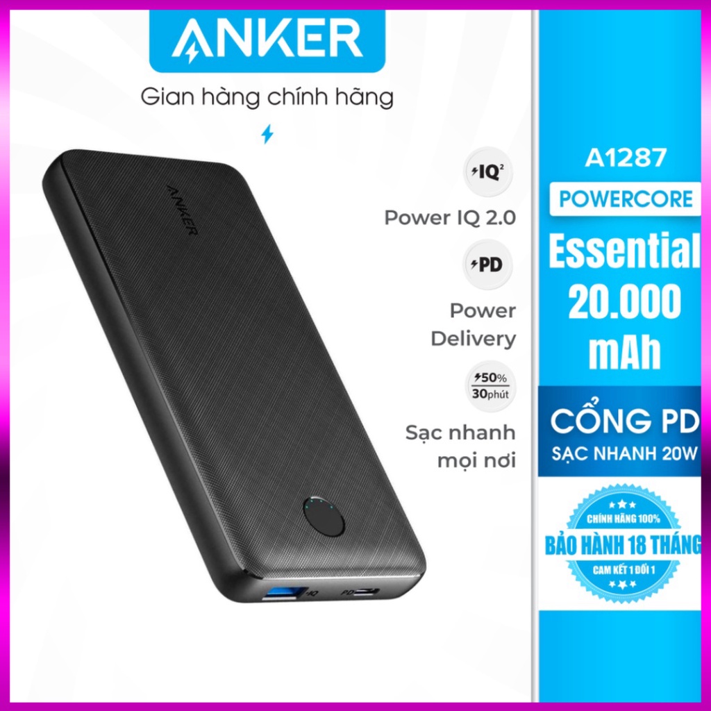 Pin Dự Phòng ANKER PowerCore Essential 20.000mAh Power Delivery A1287