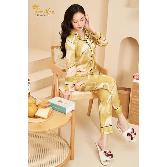Bộ đồ ngủ,mặc nhà Pijama dài tay chất lụa giấy cao cấp Luxury mềm mịn thoáng mát hãng ForMe