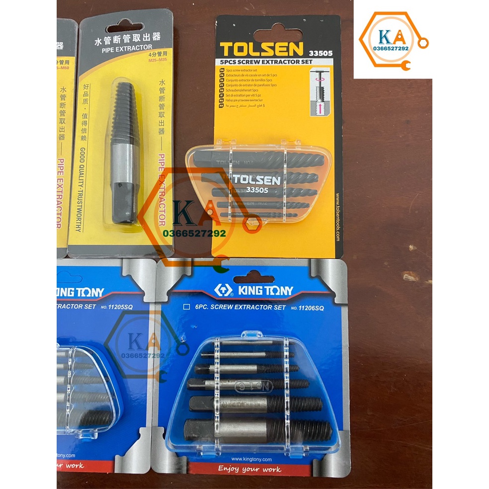 Bộ mũi vít nhổ ốc gãy, bộ tháo bu lông ốc vít trờn ren kingtoni, tolsen, mũi vặn ốc vít hư, tháo vít gãy toét
