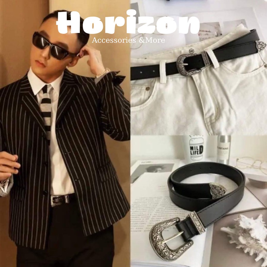 Thắt Lưng Nam Nữ Sơn Tùng bản khắc hoa văn Vintage Màu Đen Bạc Đẹp - Dây Nịt Lưng Nam Nữ Unisex Mặt Kim Loại - Horizon