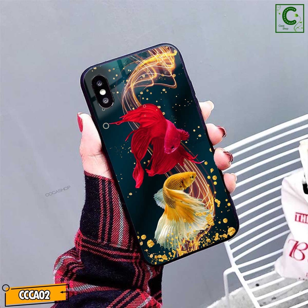 Ốp lưng iphone mặt kính cao cấp - Đôi cá Betta may mắn - 6/6plus/6s/6splus/7/7plus/8/8plus/x/.....