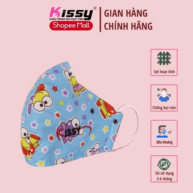 Ảnh Khẩu Trang Vải Kissy Trẻ Em Cho Bé 4-10 Tuổi Ếch Xanh Vải Cotton Ngăn UV Chống Bụi Mịn PM 2.5 - S0-0042 2